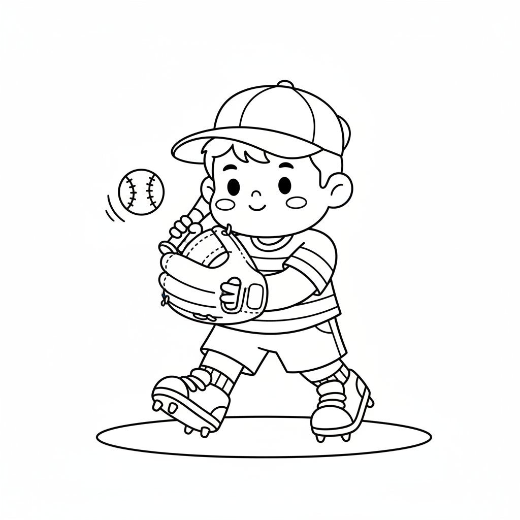 Chłopiec z rękawicą baseballową do kolorowania