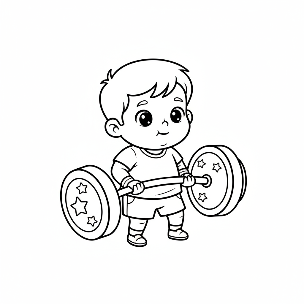 Chłopiec podnoszący ciężary do kolorowania