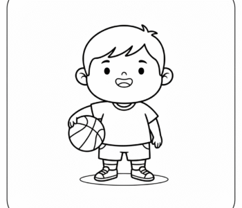 Mały koszykarz z piłką