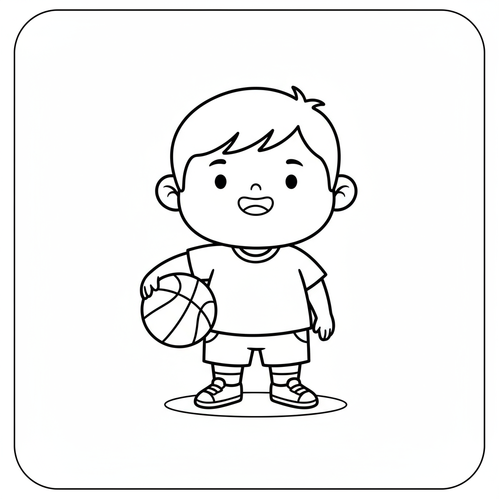 Chłopiec z piłką do koszykówki do kolorowania
