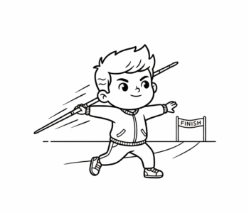 Mały lekkoatleta z oszczepem