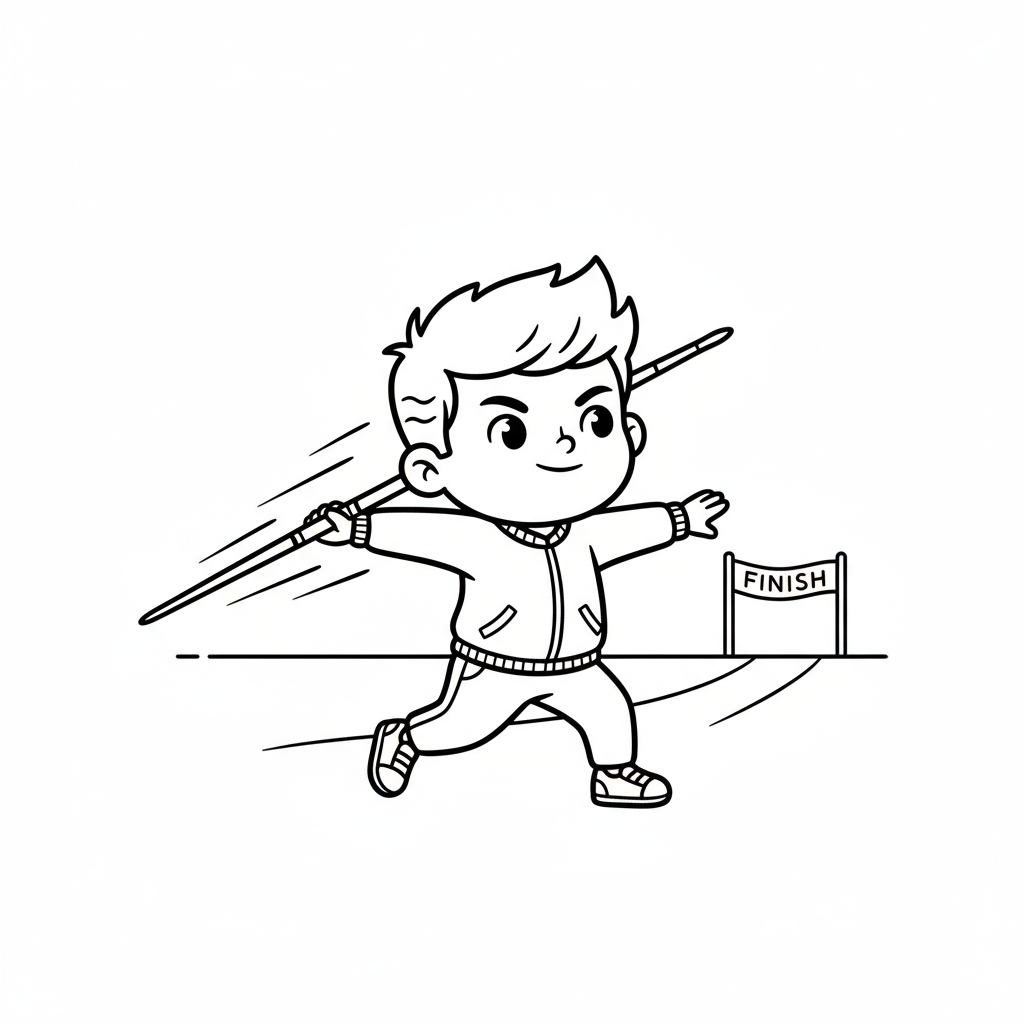 Chłopiec rzucający oszczepem do kolorowania