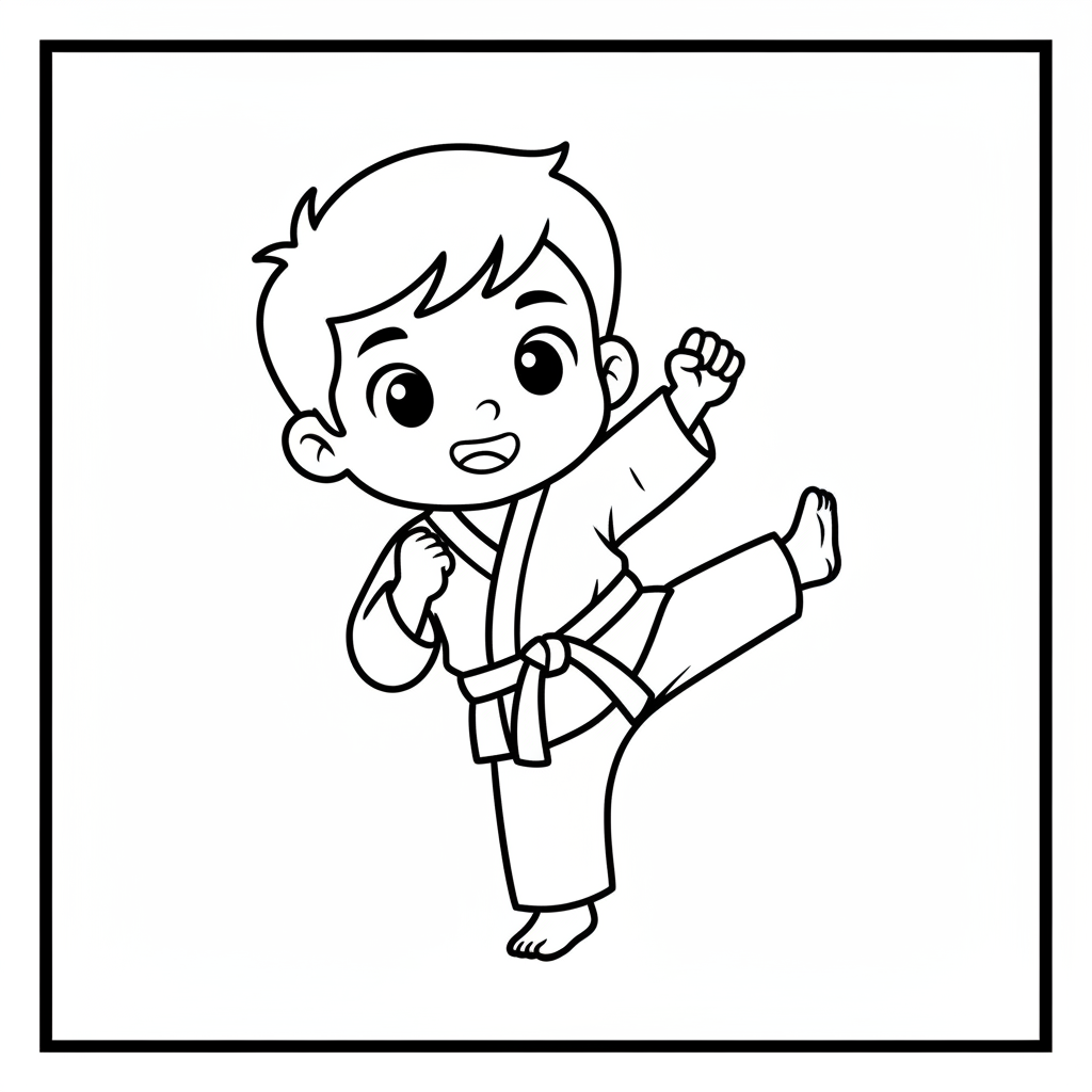 Chłopiec z czarnym pasem do kolorowania