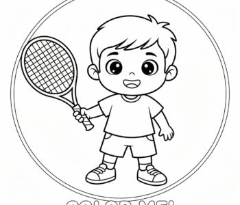 Mały tenisista z rakietą