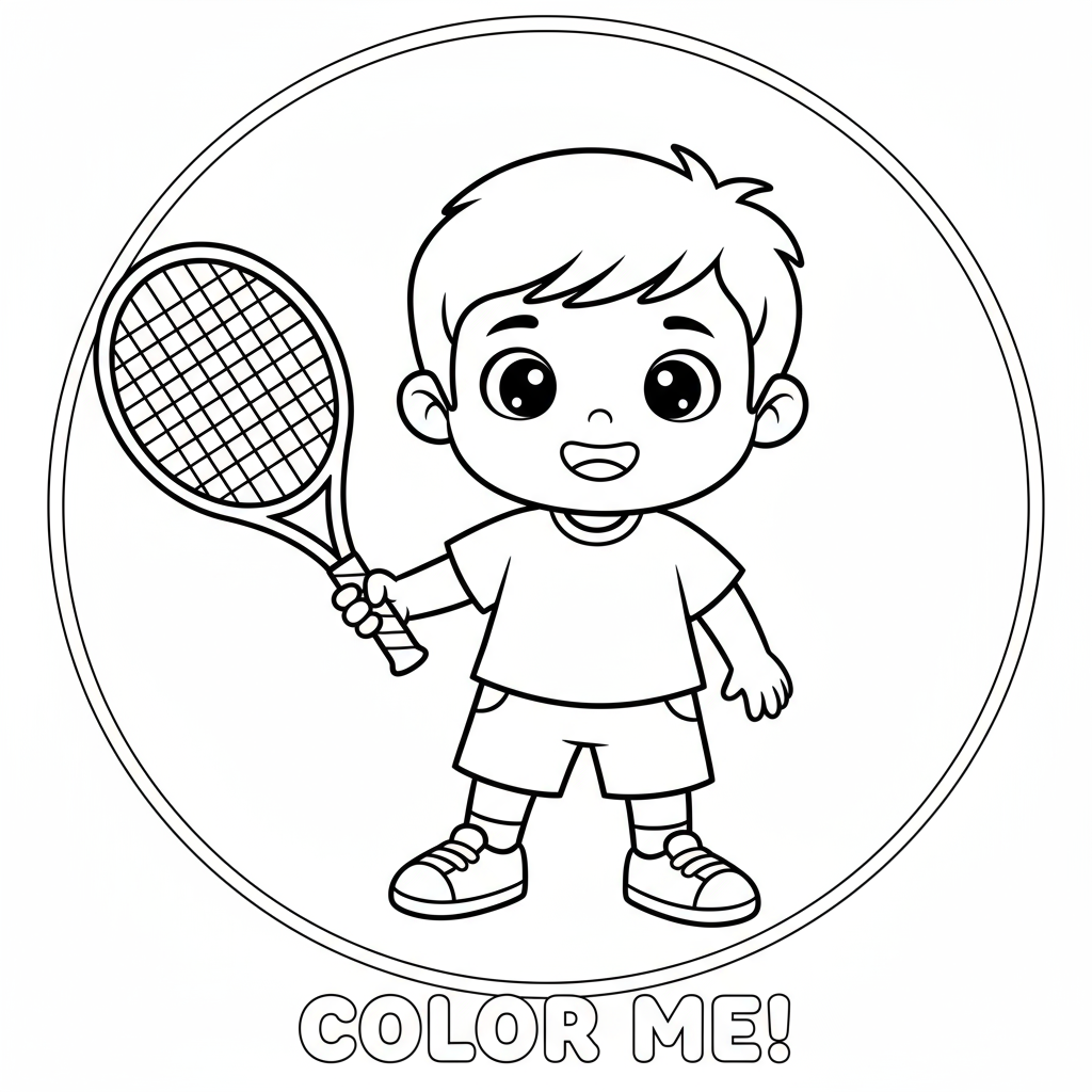 Chłopiec z rakietą tenisową do kolorowania