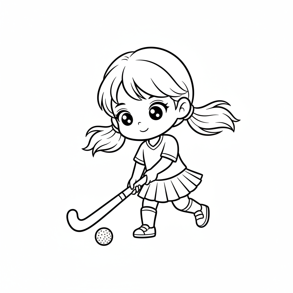 Dziewczynka grająca w hokeja na trawie do kolorowania