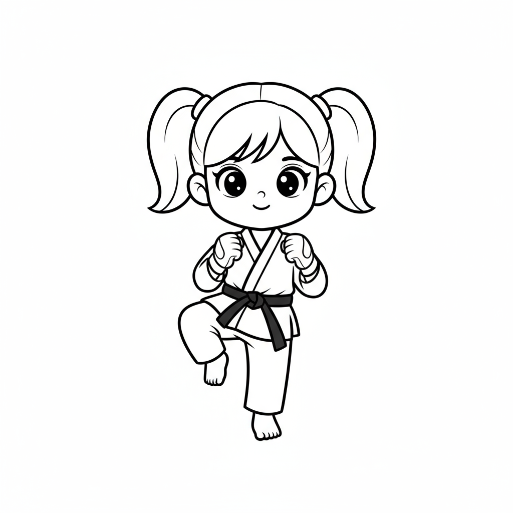 Dziewczynka trenująca karate do kolorowania