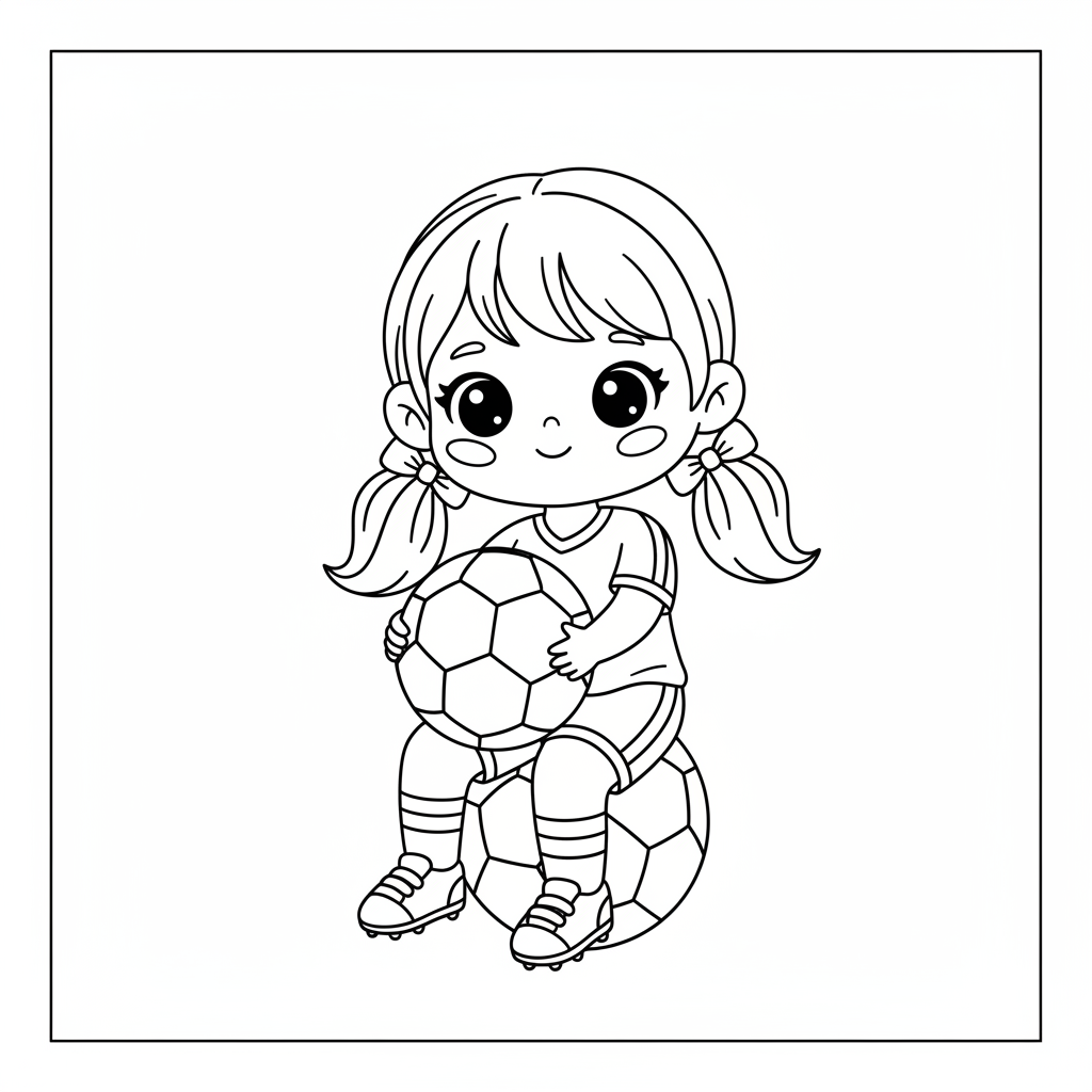 Dziewczynka z piłką do nożnej do kolorowania