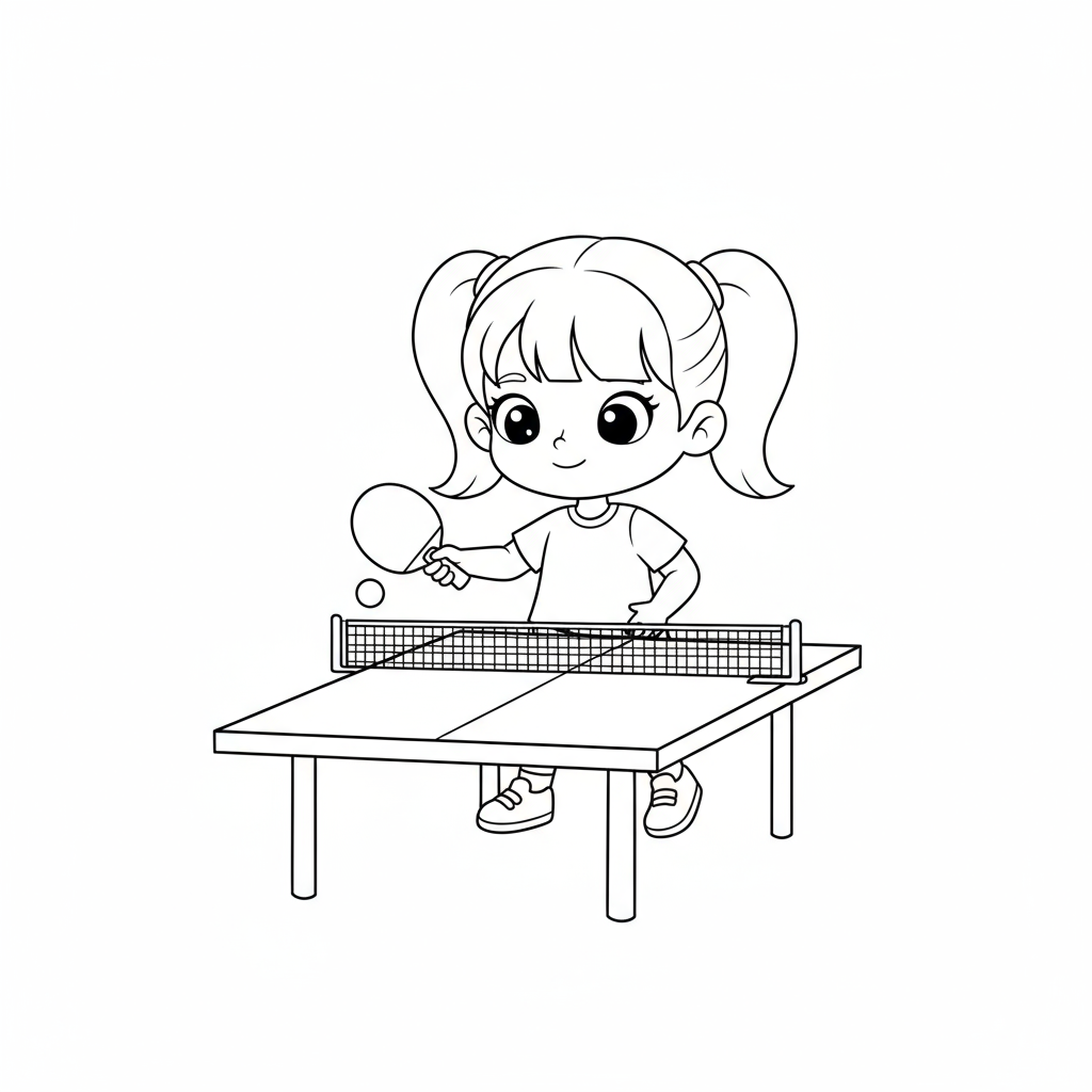 Dziewczynka grająca w tenisa stołowego do kolorowania