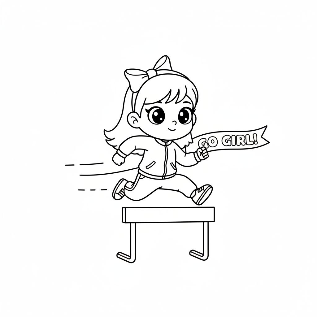 Dziewczynka biegnąca przez płotki do kolorowania