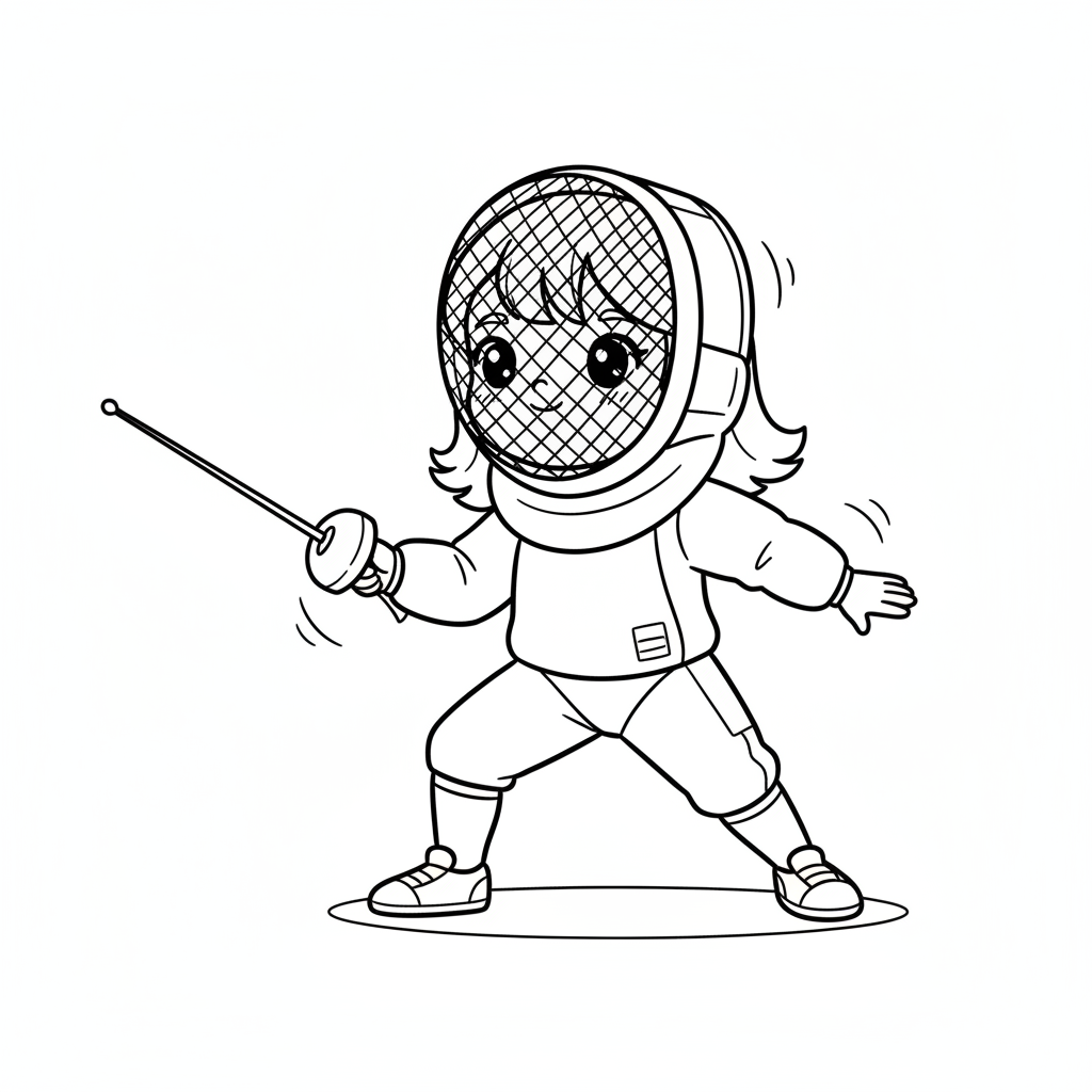 Dziewczynka w masce szermierczej do kolorowania