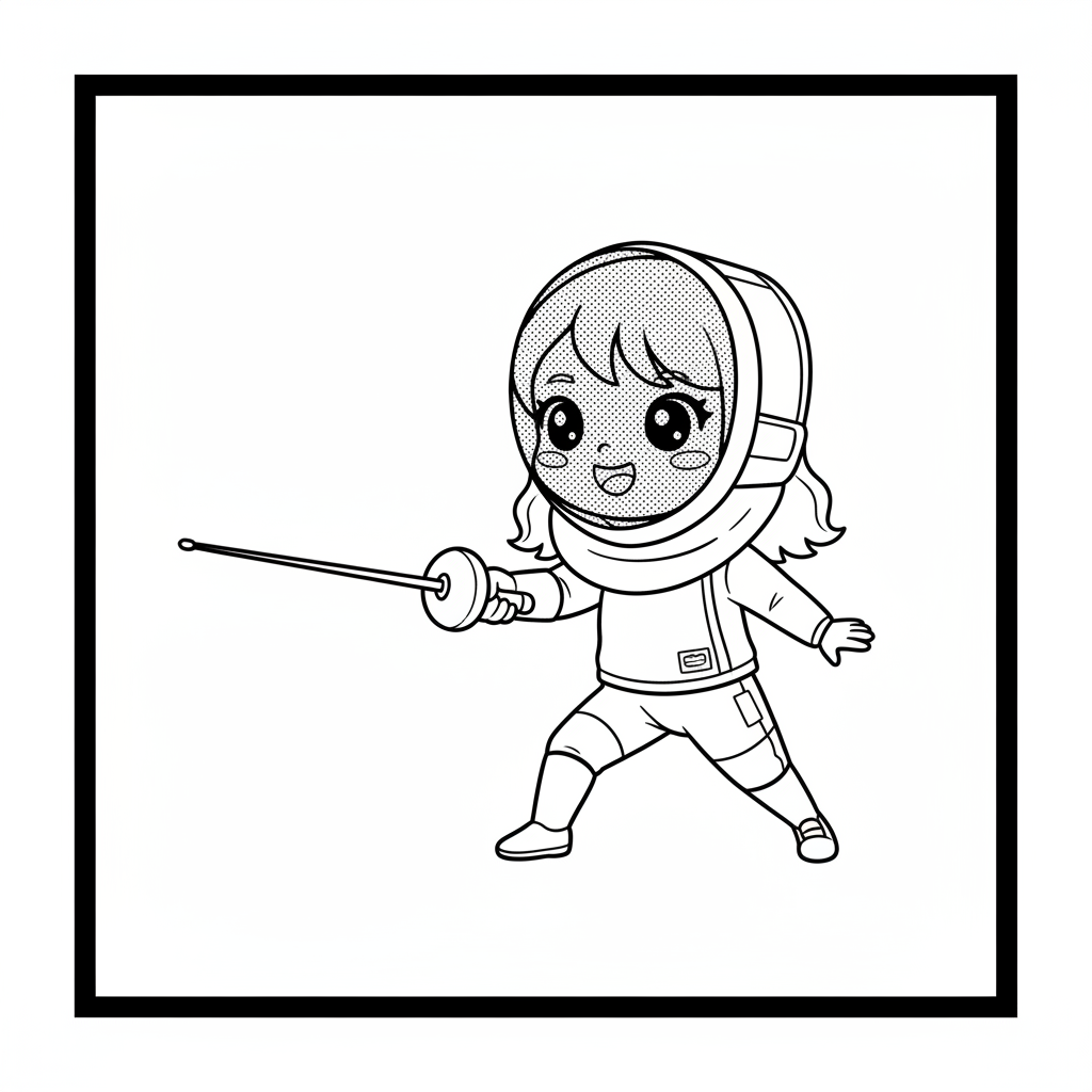 Dziewczynka z mieczem do szermierki do kolorowania