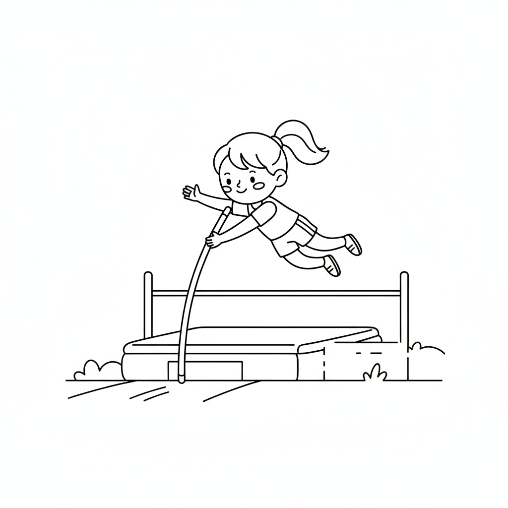 Dziewczynka skacząca o tyczce do kolorowania