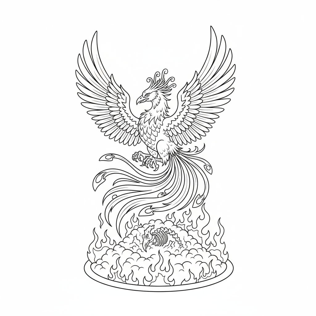 Feniks powstający z popiołów do kolorowania