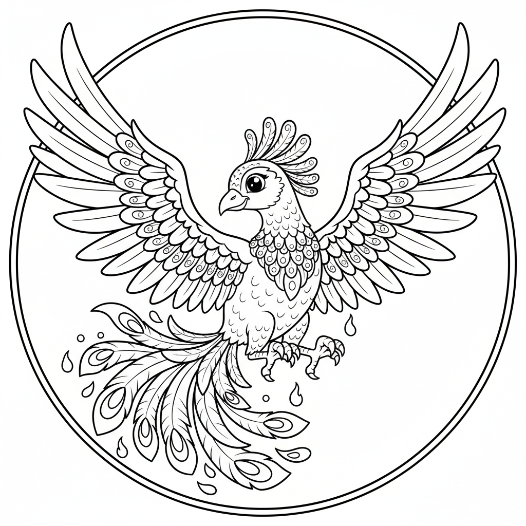 Feniks rozpościerający szeroko skrzydła do kolorowania