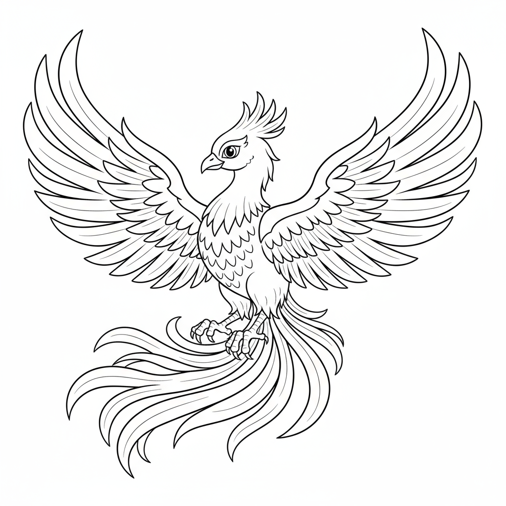 Feniks ze skrzydłami przypominającymi ogień do kolorowania