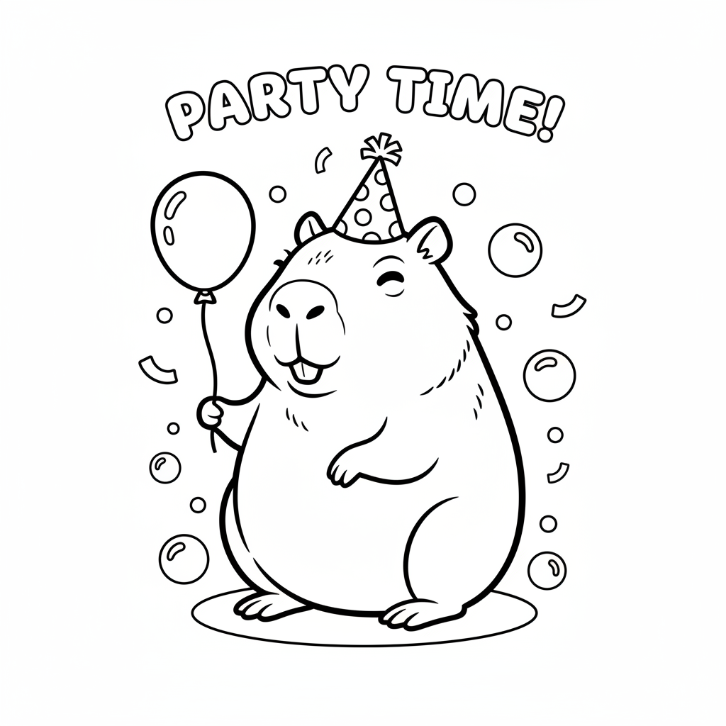 Kapibara w imprezowej czapce do kolorowania