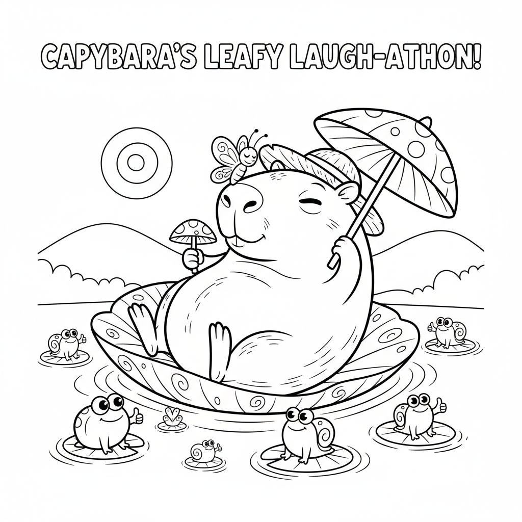 Kapibara pływająca na liściu do kolorowania