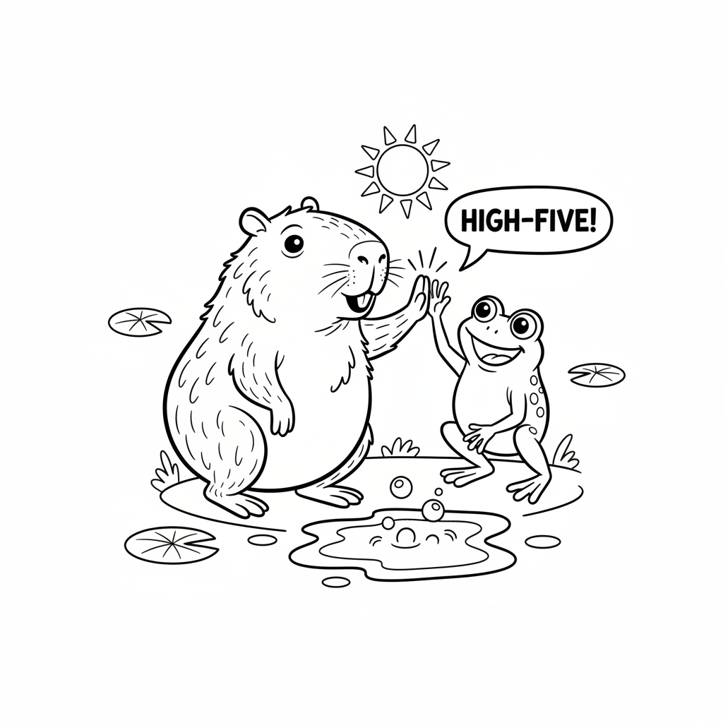 Kapibara przybija piątkę z żabą do kolorowania