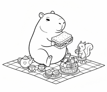 Kapibara i wiewiórka na pikniku