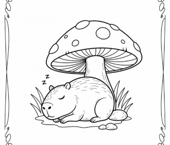Kapibara słodki sen pod grzybem