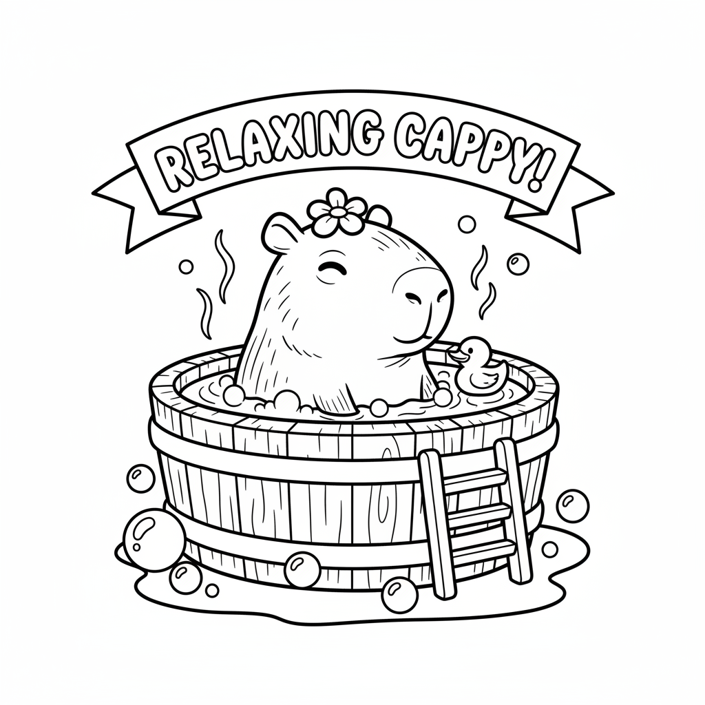 Kapibara relaksująca się w wannie do kolorowania
