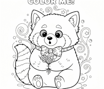 Panda czerwona z bukietem