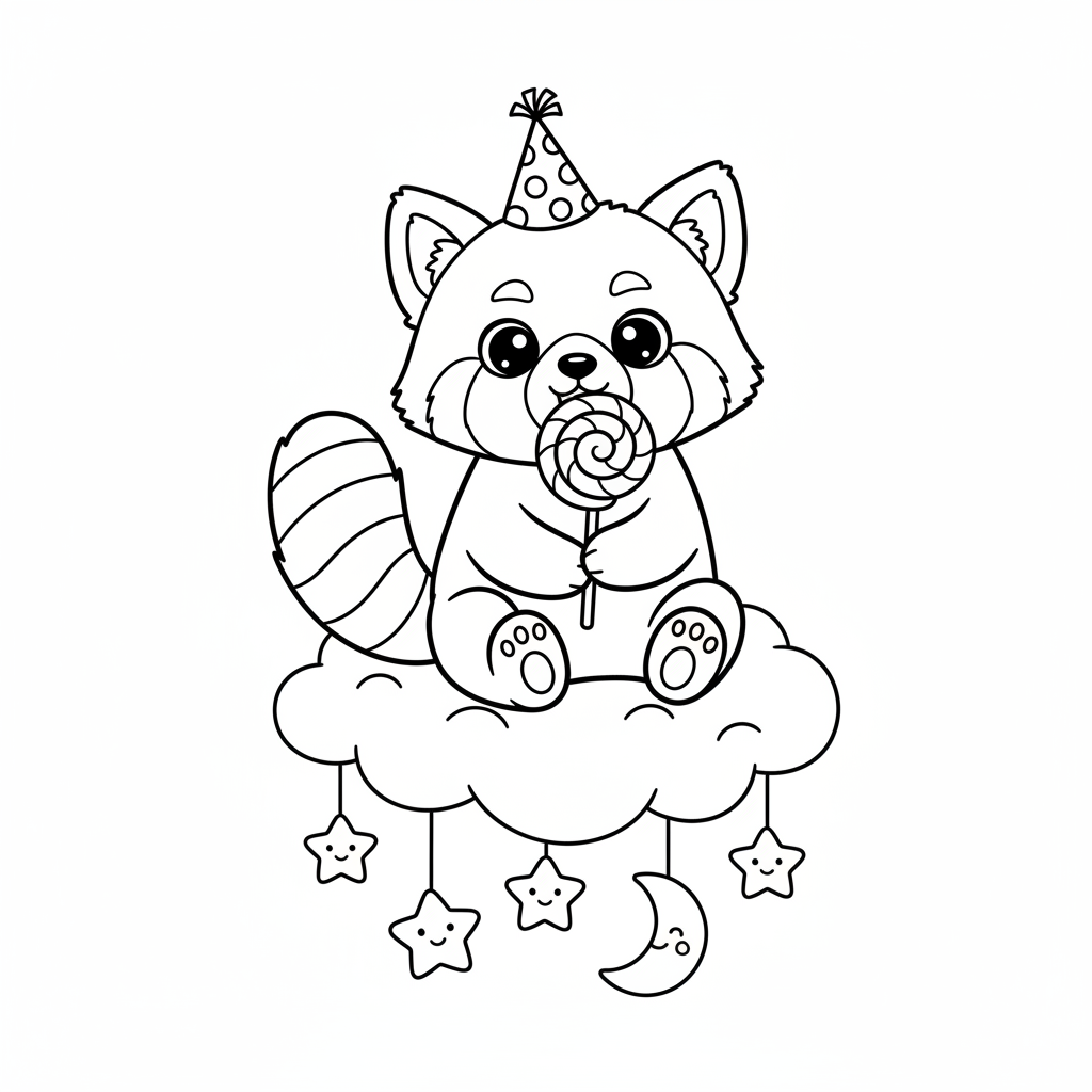 Panda czerwona siedząca na chmurze do kolorowania