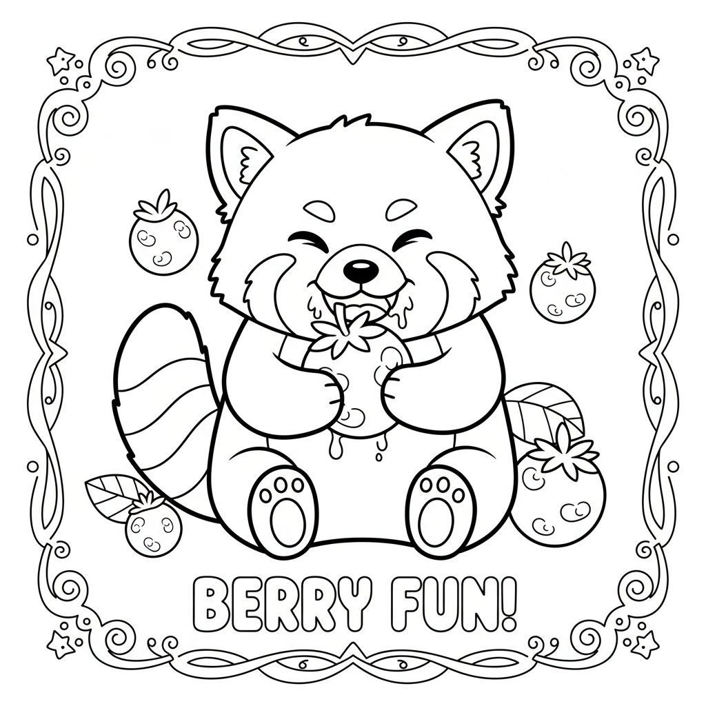 Panda czerwona jedząca jagodę do kolorowania