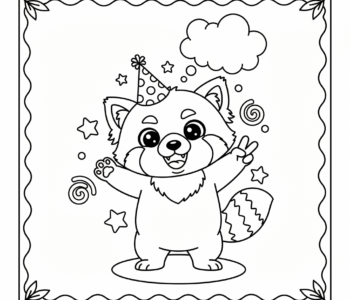 Panda czerwona macha z radością