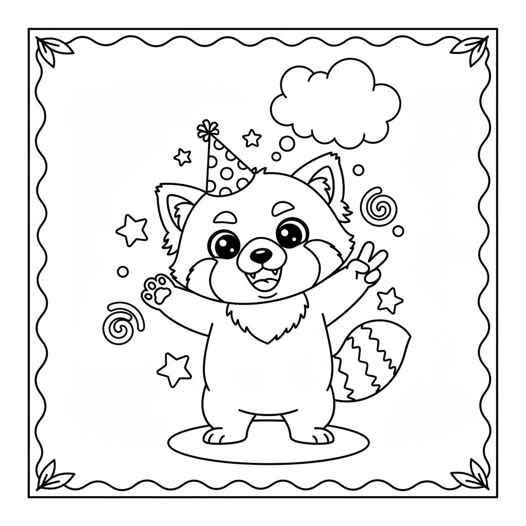 Panda czerwona machająca wesoło do kolorowania