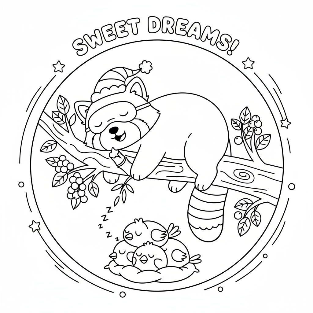 Panda czerwona śpiąca na gałęzi drzewa do kolorowania