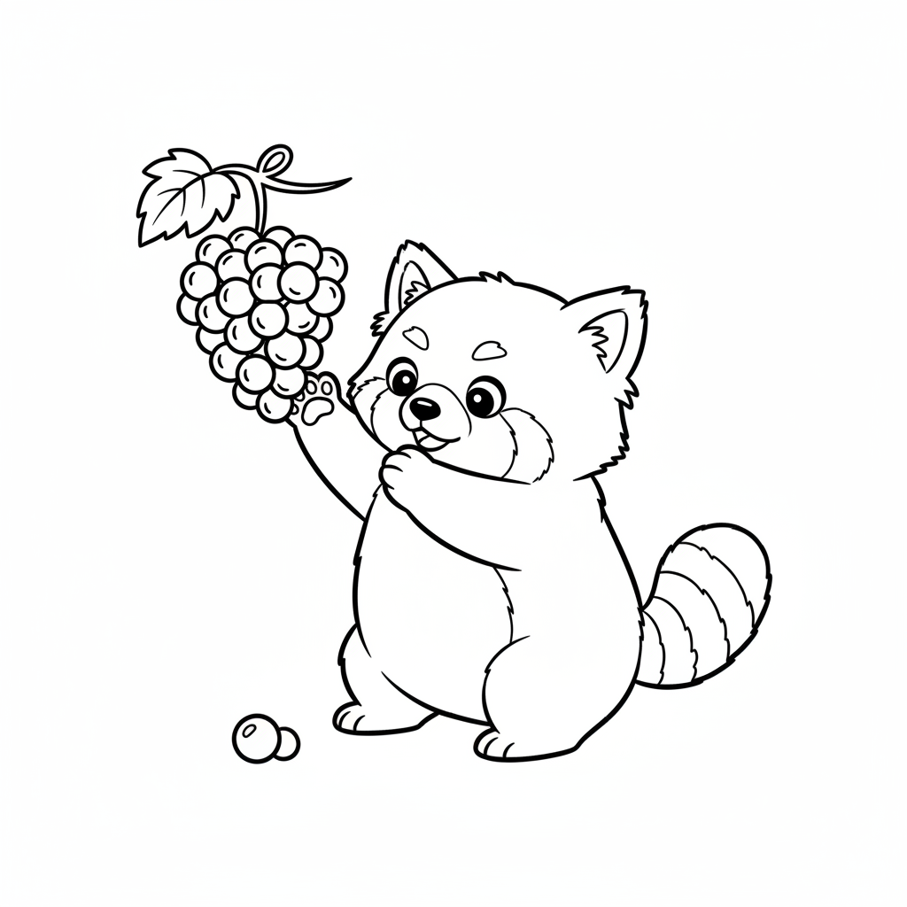 Panda czerwona sięgająca po winogrono do kolorowania