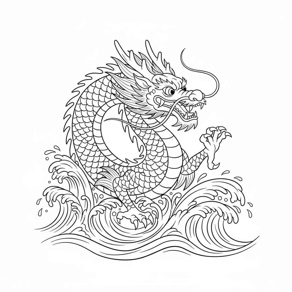 Smok chiński wyłaniający się z wody do kolorowania