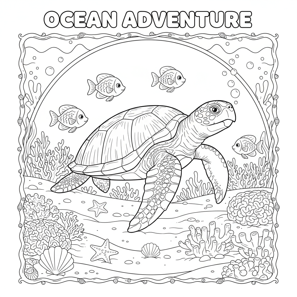 Żółw morski odpoczywający na dnie morskim do kolorowania