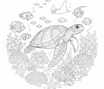 Żółw morski w barwnym podwodnym świecie