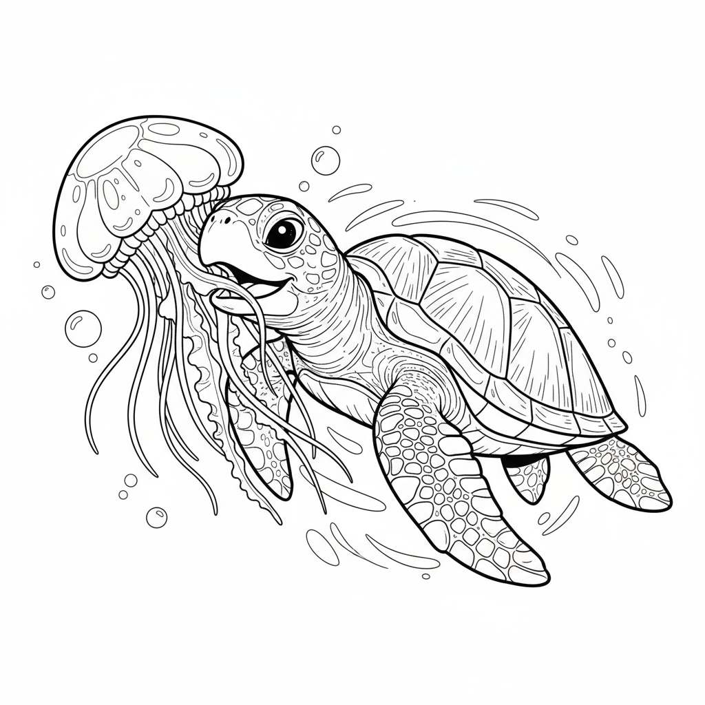 Żółw morski jedzący meduzę do kolorowania