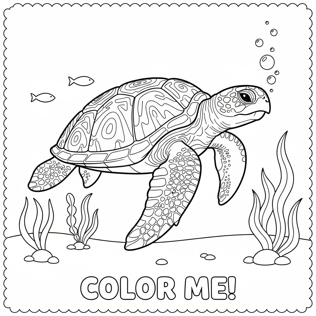 Żółw morski pływający w oceanie do kolorowania