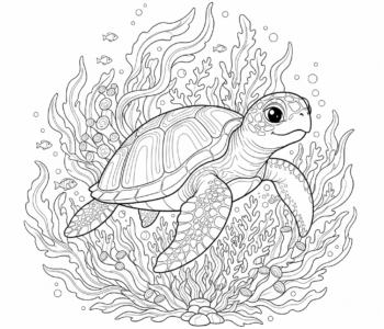 Żółw morski wśród zielonych wodorostów