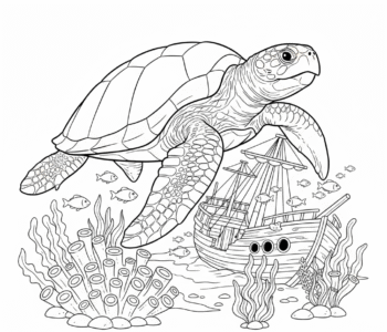 Żółw morski przy wraku