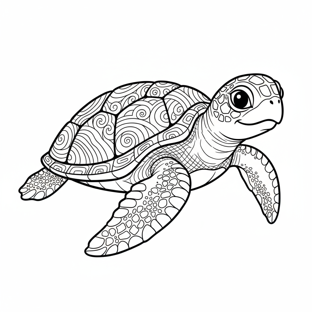 Żółw morski z ozdobnymi wzorami na skorupie do kolorowania