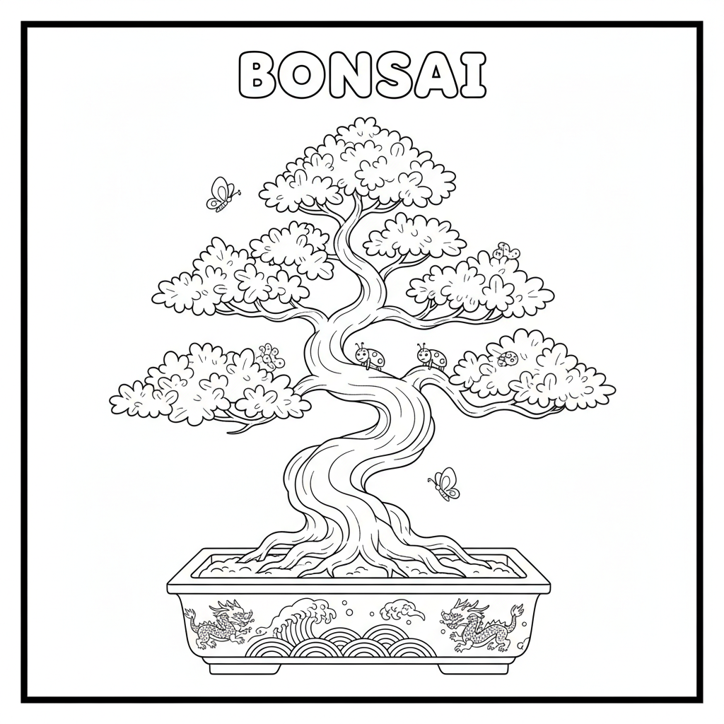 Drzewko bonsai w doniczce do kolorowania