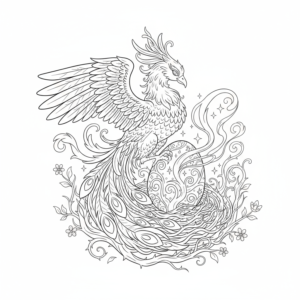 Feniks strzegący magicznego jaja do kolorowania