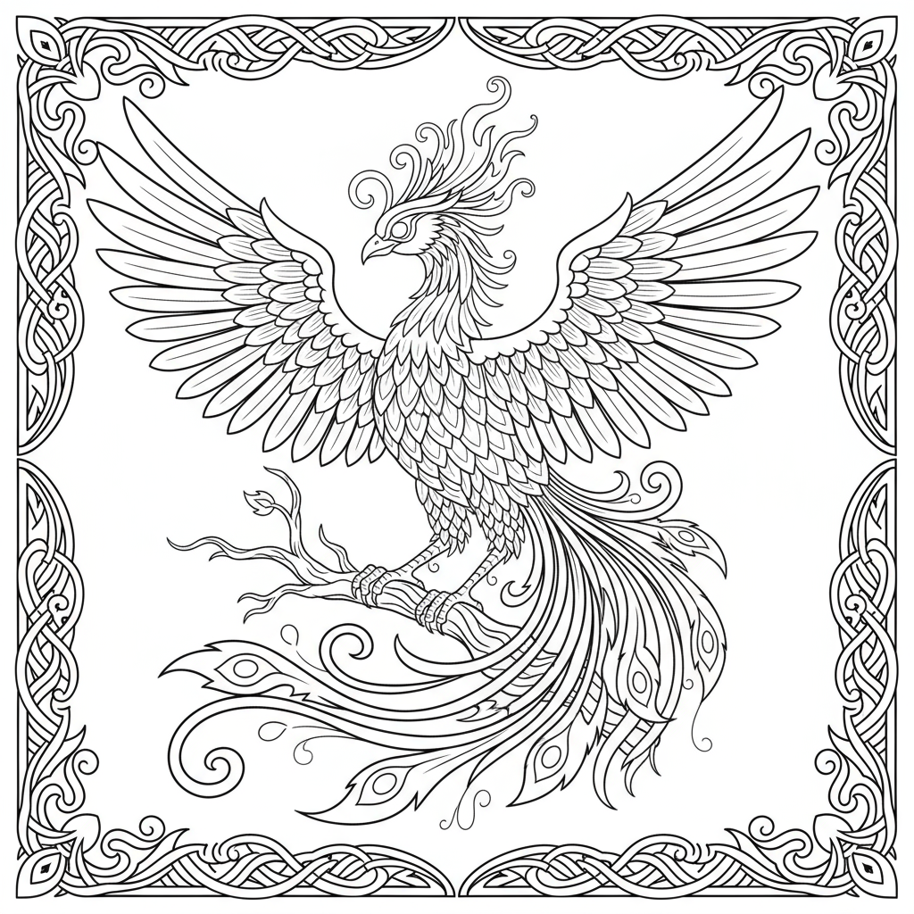 Feniks z płonącymi oczami do kolorowania