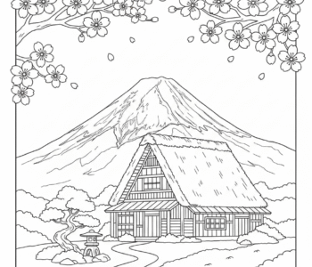 Majestatyczna góra Fuji i japoński dom