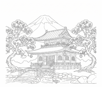 Japońska świątynia wśród kwitnących wiśni