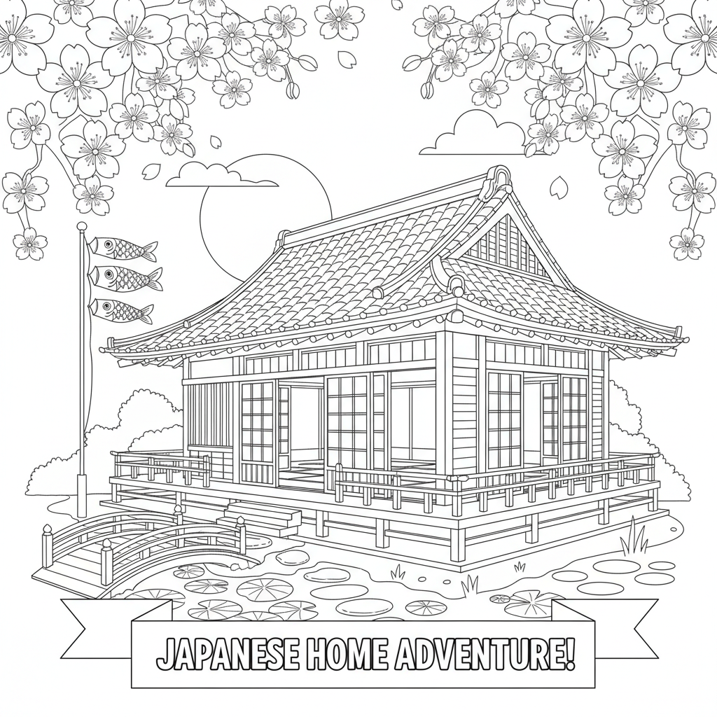 Tradycyjny japoński dom z przesuwnymi drzwiami do kolorowania