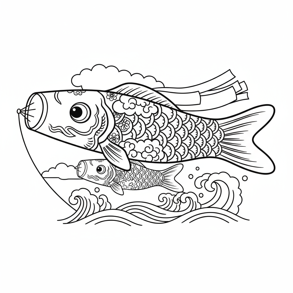 Japoński latawiec karp (koinobori) do kolorowania