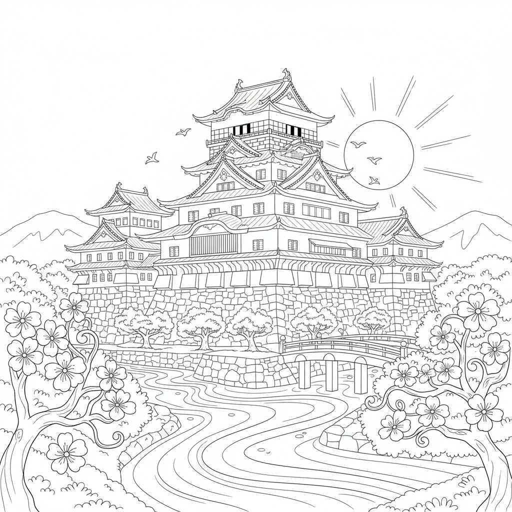 Tradycyjny japoński zamek do kolorowania