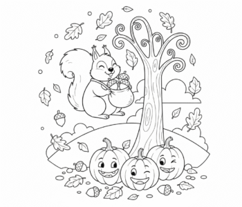 Jesienne liście i wiewiórka